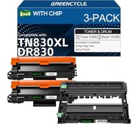Tóner TN830XL y tambor DR830 de repuesto para Brother TN-830XL DR-830 paquete de 3 | TN830 XL/V/R DR 830 negro de alto rendimiento funciona con impresora HL-L2460DW DCP-L2640DW HL-L2405W HL-L2480DW