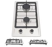 TONFEION Cocina de gas portátil de 2 fuegos, 3 kW + 1,75 kW, acero inoxidable para camping y autocaravana, encimera y montaje empotrado, 51 x 31 x 10 cm, para gas natural y gas licuado (plata)