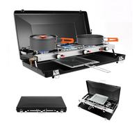 TONFEION Hornillo de gas de 3 quemadores con parrilla y tapa, cocina portátil para botella de gas, 4,5 Kw, plegable, ideal para barbacoas, fiestas