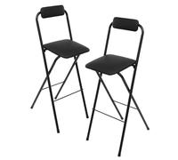 TONFEION Juego de 2 taburetes de bar plegables, sillas altas con respaldo y reposapiés, taburete plegable portátil hasta 125 kg, altura del asiento 75 cm, para interiores y exteriores, oficinas y