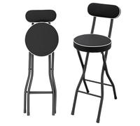 TONFEION Juego de 2 taburetes plegables | Altura del asiento 65 cm | Taburete redondo y acolchado hasta 125 kg (negro)