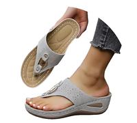 Tong Mujer Cómodo Ortopédico Confort Sandalia Verano Cuña Zapatillas De Punta Abierta Elegante Casual Slipper Flip Flop Para Vacaciones Caminar, Ceniza clara, 43 EU