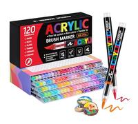 Tongfushop 120 Colores Rotuladores Acrilicos, Marcadores Acrilicos Punta Pincel, Rotuladores de Pintura Acrílica para Adultos, Acrylic Markers para Pintar, Roca, Cristal, Cerámica, Plastico,Tela Metal