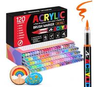 Tongfushop 120 Colores Rotuladores Acrilicos, Marcadores Acrilicos Punta Pincel, Rotuladores de Pintura Acrílica para Adultos, Acrylic Markers para Pintar, Roca, Cristal, Cerámica, Plastico,Tela Metal