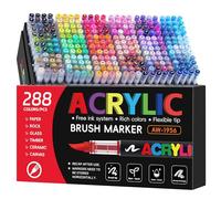 Tongfushop 288 Colores Rotuladores Acrilicos, Marcadores Acrilicos Punta Pincel, Rotuladores de Pintura Acrílica para Adultos, Acrylic Markers para Pintar, Roca, Cristal, Cerámica, Plastico,Tela Metal