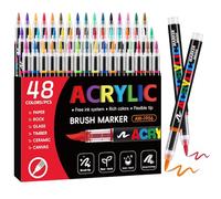 Tongfushop 48 Colores Rotuladores Acrilicos, Marcadores Acrilicos Punta Pincel, Rotuladores de Pintura Acrílica para Adultos, Acrylic Markers para Pintar, Roca, Cristal, Cerámica, Plastico, Tela Metal