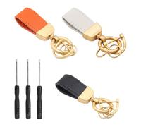 TONGIHS 3 Piezas Llavero de piel auténtica para coche, llavero de Cuero y Metal, Llavero Cuero de Color Sólido Retro Llavero Piel, Sólido Retro Llavero Piel para Coche para Mujeres Hombres (3 colores)