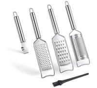 Tongjude Rallador de Queso de Acero Inoxidable, Set de 5 Ralladores de Cocina, Peladores y Cortadores, Rallador de Limón con Cepillo Limpiador para Verduras, Frutas y Chocolate
