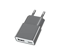 TONGKTAI Cargador USB Ultra Delgado 5W - Doble Puerto USB-C y USB-A (5V 1A), Compatible con Dispositivos como iPhone, Samsung, AirPods, cámaras, Power Banks y más - Gris
