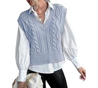 Tongmingyun Pullunder Damen Ärmellos V-Ausschnitt Strick Pullover Basic Strickweste Einfarbig Tank Top für Business Freizeit Sweater Weste Frauen, azul, XL