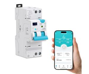 TONGOU Interruptor diferencial Superinmunizado WIFI/TUYA App， Auto Rearmable Disyuntor 1P+N，Rearme Automatico con Sobrecorriente y Fugas 1-40 A ajustable, 30 mA Clase A 6Ka Carril Din RCBO 2025