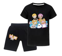 TONGQUD Lankybox - Pantalones cortos de algodón para niños, casuales, cómodos, para verano, pantalones deportivos y camiseta, Negro, 5-6 años