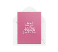 Tongue in Peach Divertida tarjeta para parejas - I Really Love You & Your Gremlin Feet - Tarjetas para marido y esposa - San Valentín - Novia novio - aniversario - CBH1461