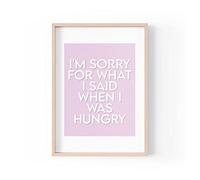 Tongue in Peach Impresión de cita divertida | impresiones para el hogar | Lo siento por lo que dije cuando tenía hambre | Arte de pared Hangry | A4 A3 A5 | Marco no incluido* - PBH43