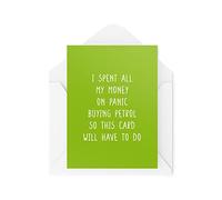 Tongue in Peach Tarjetas de cumpleaños divertidas | Gasté todo mi dinero en pánico comprar tarjeta de gasolina | Para él su pandemia de bromas colega amigo broma tonto | CBH674