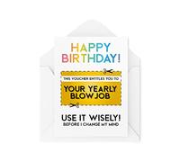 Tongue in Peach Tarjetas de cumpleaños divertidas | Tarjeta de felicitación Novio Marido | Este cupón te da a tu mamada anual | Comedia Humor Broma CBH229