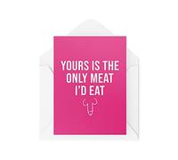 Tongue in Peach Tarjetas divertidas para él, marido, esposa, tarjeta de felicitación de la esposa, tuya es la única carne que he comido, vegetariano vegano novia novio regalo de San Valentín CBH458