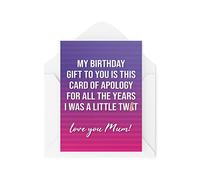 Tongue in Peach Tarjetas divertidas para mamá, tarjeta de cumpleaños, disculpas por todos los años I Was A Tw*t, broma profanidad banter hilarious for Her Mum's Gift CBH468