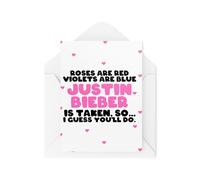 Tongue in Peach Tarjetas divertidas para parejas, aniversario de San Valentín, rosas son violetas rojas son azules Justin Bieb So You'll Do - Celebrity Crush - CBH2064