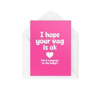 Tongue in Peach Tarjetas divertidas para recién nacidos, tarjeta de felicitaciones, con texto en inglés I Hope Your Vag is OK, CBH1990