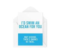 Tongue in Peach Tarjetas divertidas | Tarjeta I'd Swim An Ocean For You | Para él, ella, tiburones, bromas, bromas, pareja, aniversario, San Valentín, novio, novia | CBH603