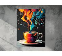 TONGYINLI Cuadro abstracto colorido sobre lienzo: Pósteres e impresiones de tazas de café con grafitis, para sala de estar, decoración de pared del hogar (70x100cm/sin marco)