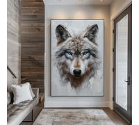TONGYINLI Cuadro abstracto de lobo blanco al óleo sobre lienzo: póster de estilo nórdico, retrato de animales, arte mural para sala de estar (30x40cm/marco interno)