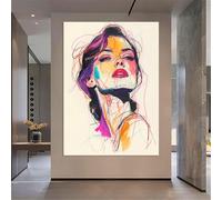 TONGYINLI Cuadro abstracto de mujer en lienzo para decoración de sala de estar nórdica, pintura minimalista de rostro en lienzo, cuadro de pared extragrande (70x110cm/sin marco).