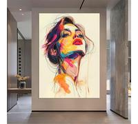 TONGYINLI Cuadro abstracto de rostro femenino en lienzo para decoración estética de sala de estar, pintura minimalista extragrande en lienzo (60x90cm/sin marco).