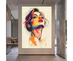TONGYINLI Cuadro abstracto de rostro femenino en lienzo para decoración estética de sala de estar, pintura minimalista extragrande en lienzo (30x40cm/sin marco).