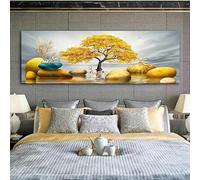 TONGYINLI Cuadro abstracto en lienzo con árbol dorado y ciervo - Póster e impresiones de paisajes de la suerte, para decoración moderna de pared de salón (35 x 105 cm/sin marco)