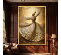 TONGYINLI Cuadro al óleo Danza giratoria sobre lienzo, arte espiritual, arte mural con caligrafía, elegante obra de arte para la decoración del hogar (45x80cm/sin marco)