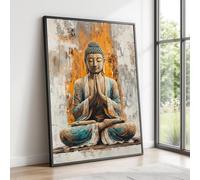 TONGYINLI Cuadro al óleo de Buda meditando, arte mural de Buda zen, pósteres de posturas de oración, mural decorativo para sala de yoga (70x110cm/marco interno)