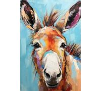 TONGYINLI Cuadro al óleo de un burro feliz, hermosa impresión en lienzo. Arte mural de vida silvestre de estilo nórdico, póster abstracto de animales de granja (60x80cm/sin marco).