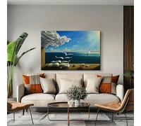 TONGYINLI Cuadro clásico de Salvador Dalí: Libro a pájaros (Impresión en lienzo) - Arte mural surrealista para sala de estar, decoración del hogar (80x120cm/Marco interno)
