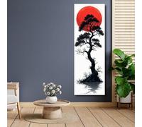 TONGYINLI Cuadro de arce en blanco y negro, lienzo con diseño de puesta de sol: pintura vintage japonesa, pósteres con estampado retro para decoración del hogar (20x60cm/sin marco).