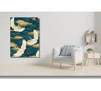 TONGYINLI Cuadro de grullas sobre lienzo, póster vintage de aves, arte mural japonés, pintura decorativa moderna para sala de estar, hogar u oficina (40x60cm/marco interno)