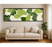 TONGYINLI Cuadro de hoja de ginkgo verde sobre lienzo, arte mural horizontal alargado, pósteres y láminas de plantas de estilo nórdico para la decoración del hogar (65 x 195 cm/marco interno).