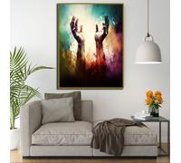 TONGYINLI Cuadro de lienzo con manos en oración, pintura al óleo abstracta y colorida, pósteres y láminas de temática religiosa, para la decoración de la pared del salón (70x100cm/marco interno).