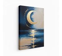 TONGYINLI Cuadro de Luna Azul y Mar, lienzo abstracto para pared, pósteres e impresiones de paisajes costeros, para sala de estar y decoración del hogar (50 x 70 cm/sin marco)