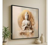 TONGYINLI Cuadro de meditación de Buda sereno, arte mural espiritual zen, pósteres de estatuas de Buda, mural decorativo para el hogar, impresión en lienzo de tranquilidad (60 x 60 cm/marco interior)