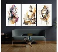 TONGYINLI Cuadro decorativo de Buda en lienzo, pintura al óleo de Buda en acuarela sobre lienzo, póster de retrato abstracto, obra de arte para meditación (80x120cmx3/marco interno)
