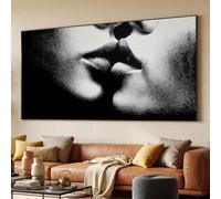 TONGYINLI Cuadro decorativo de pared con primer plano de un beso romántico, imágenes de pareja en blanco y negro, lámina con escena de amor (70x130cm/marco interno).