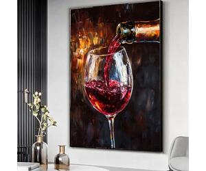 TONGYINLI Cuadro decorativo de vino tinto vertiendo en lienzo, pintura de copa de vino, lienzo para decoración de bar, obra de arte sobre bebidas alcohólicas, mural para comedor (50x75cm/sin marco)