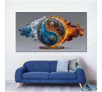 TONGYINLI Cuadro decorativo Yin Yang Dragon, láminas de simbolismo oriental, pintura decorativa Feng Shui, obra de arte para la pared del hogar (35x60cm/sin marco)