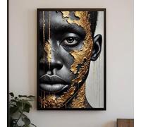 TONGYINLI Cuadro en lienzo de niño negro con detalles dorados, retrato de niño para pared, láminas artísticas para sala de estar, decoración de pared para el hogar (60x80cm/marco interno)