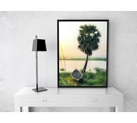 TONGYINLI Cuadro en lienzo de palmera tropical, arte mural abstracto de barco: pósteres e impresiones de paisajes, para decoración del hogar (60 x 80 cm/sin marco)