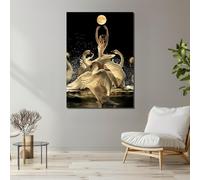 TONGYINLI Cuadro en lienzo de una elegante bailarina - Pósters e impresiones surrealistas con escenas lunares, arte moderno para decoración de pared - Listo para colgar (20 x 30 cm/marco interior)