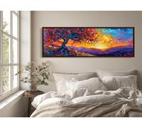 TONGYINLI Cuadro panorámico de árbol pintado al óleo sobre lienzo, pósteres y láminas de paisajes: imágenes abstractas de puestas de sol para pared, decoración de dormitorio (50x150cm/sin marco)