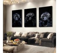 TONGYINLI Cuadros de monos para pared, pósteres y láminas para decoración del hogar en el salón, pintura de monos sobre lienzo, juego de 3 piezas (50x70cm x 3/marco interno)
